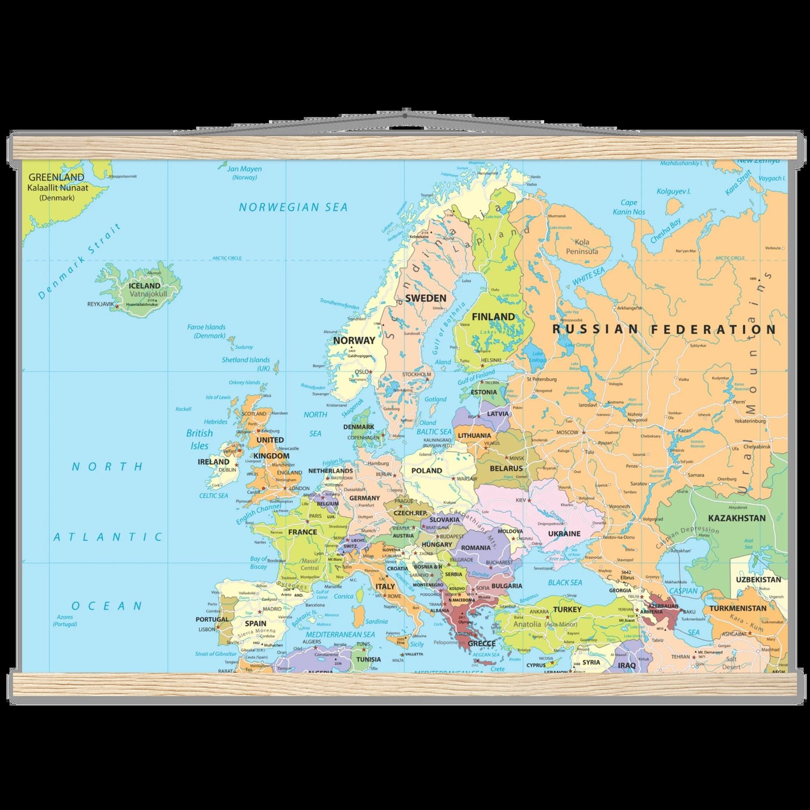 Political map of Europe showing countries, capitals, borders, and major cities.