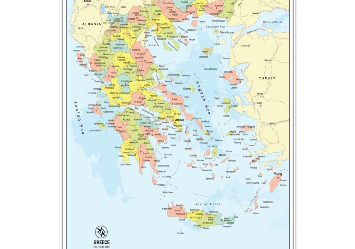 Political Map of Greece with Prefectures & Capitals - Fine Art Framed Poster Political Map of Greece with Prefectures & Capitals - Fine Art Framed Poster