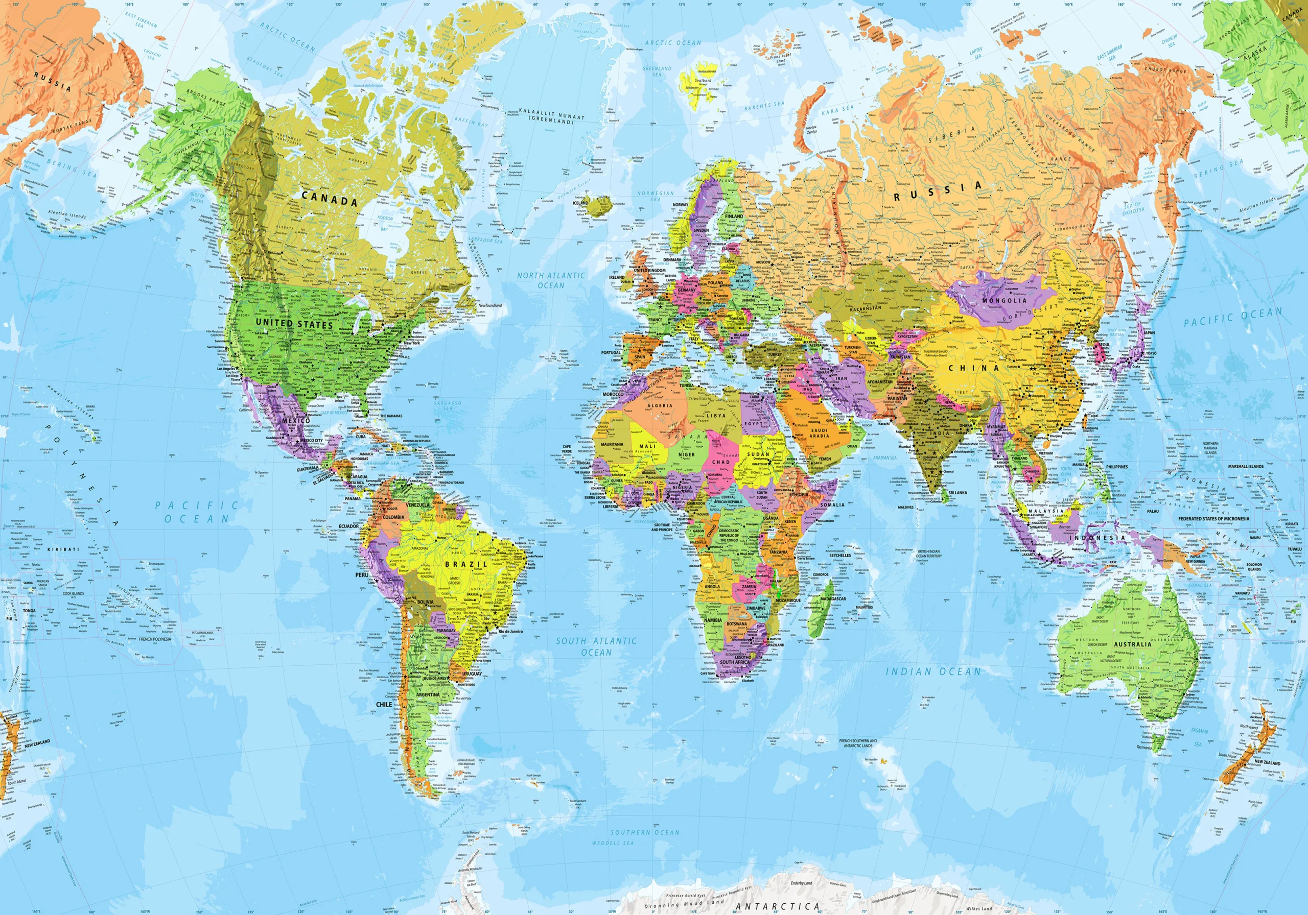 Very Detailed World Political & Physical Map – Premium Wall Map