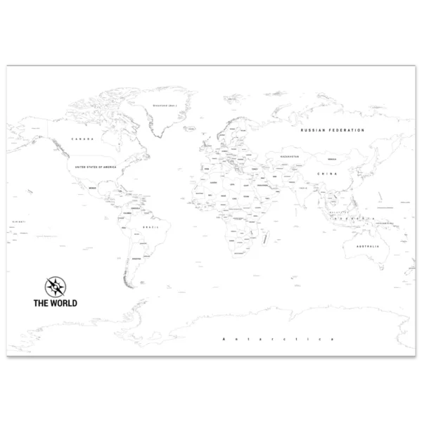 Paint the World – Black & White World Map for Coloring
