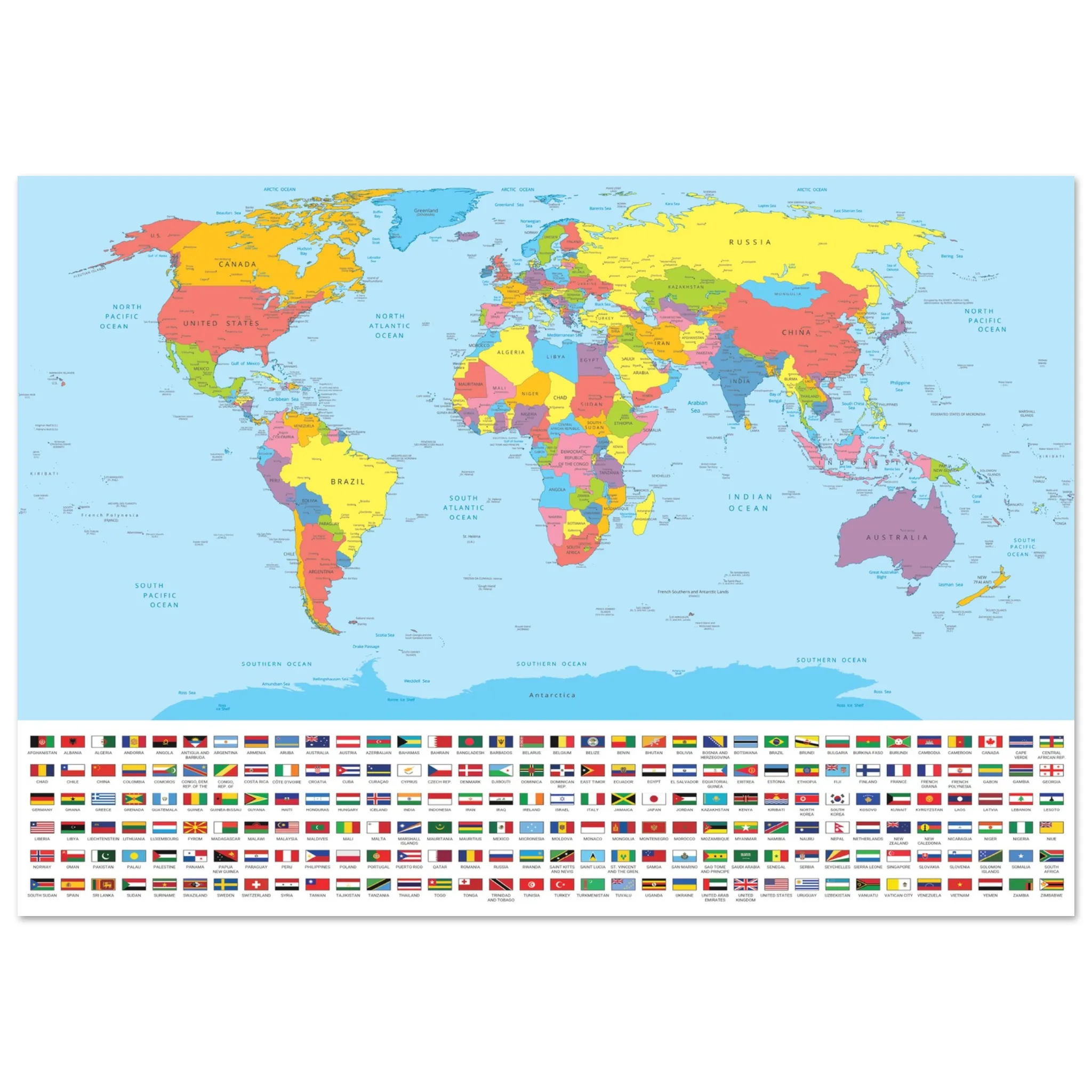 2012c43f-e594-488d-af33-a993dd37641f-jpg.webp A colorful political world map on a light blue background with a grid of national flags displayed underneath.