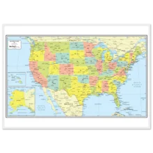 Detailed political map of the United States showing all states, capitals, major cities, and smaller towns.