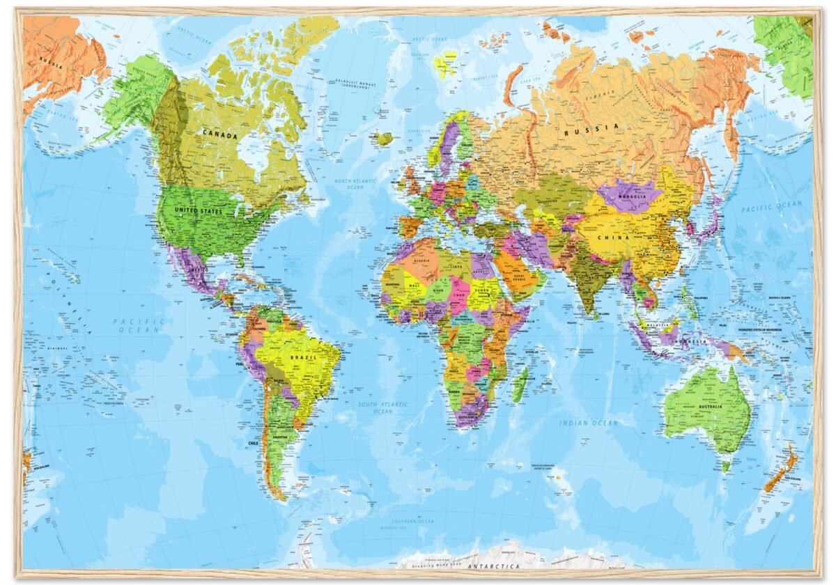 Very Detailed World Political & Physical Map – Premium Wall Map