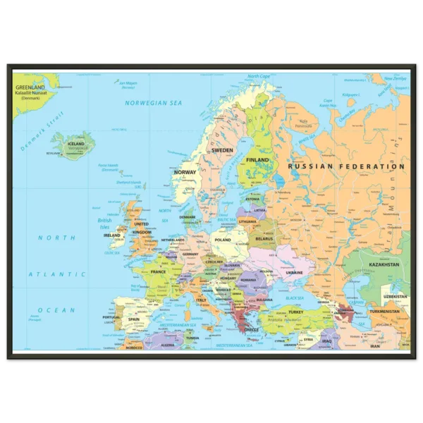 Political map of Europe showing countries, capitals, borders, and major cities.
