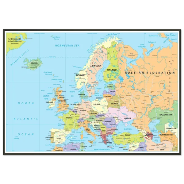 Political map of Europe showing countries, capitals, borders, and major cities.