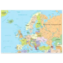 Political map of Europe showing countries, capitals, borders, and major cities. Political map of Europe showing countries, capitals, borders, and major cities.