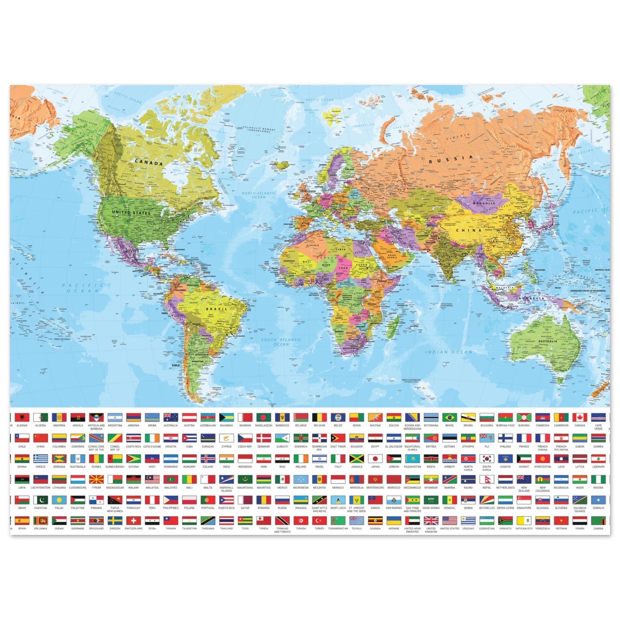 Very Detailed World Political & Physical Map – Premium Wall Map