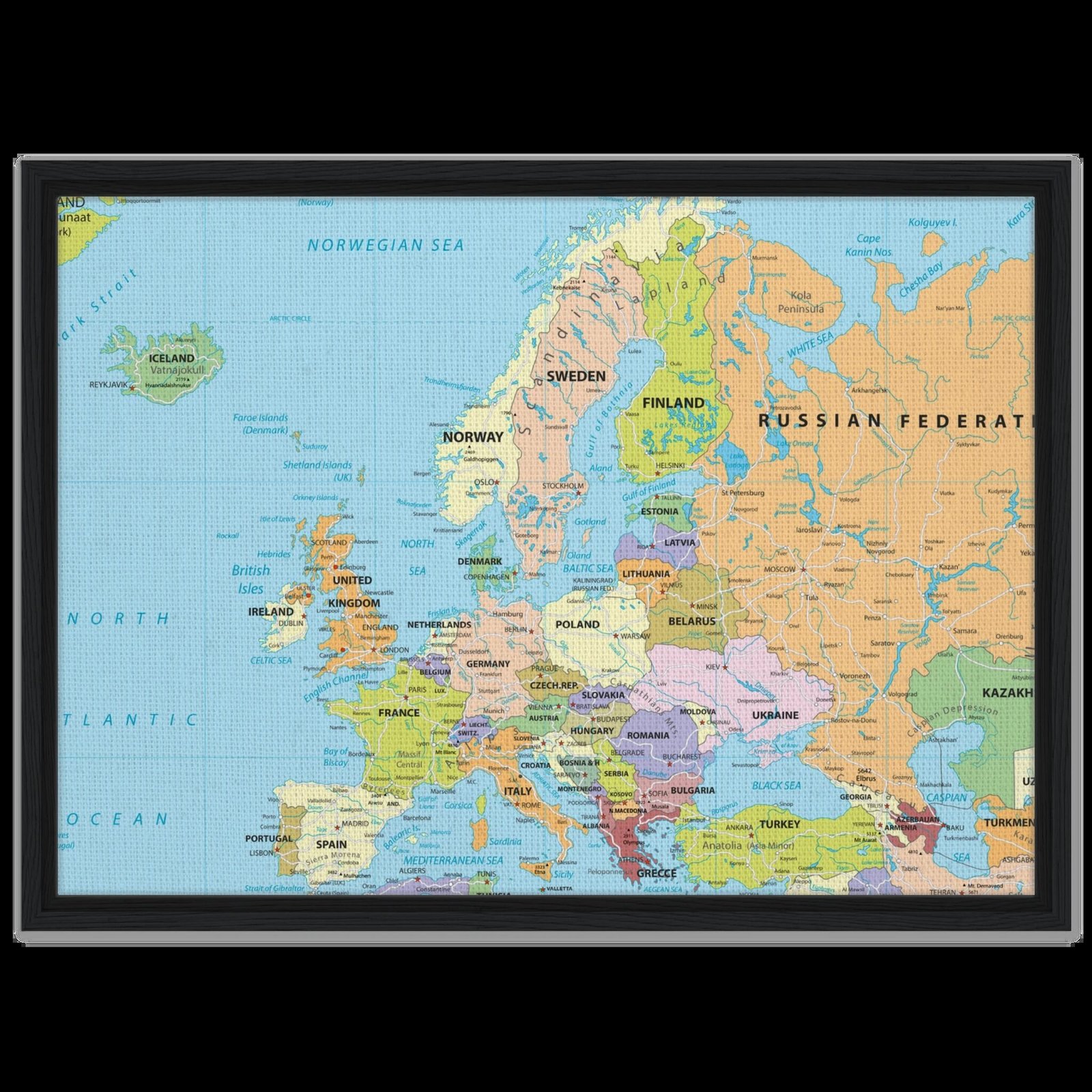 Political map of Europe showing countries, capitals, borders, and major cities.