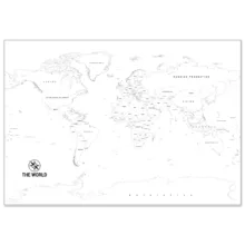 Paint the World – Black & White World Map for Coloring Black and white world map coloring poster for kids printed on premium paper, ready to color with pencils, crayons, or markers.