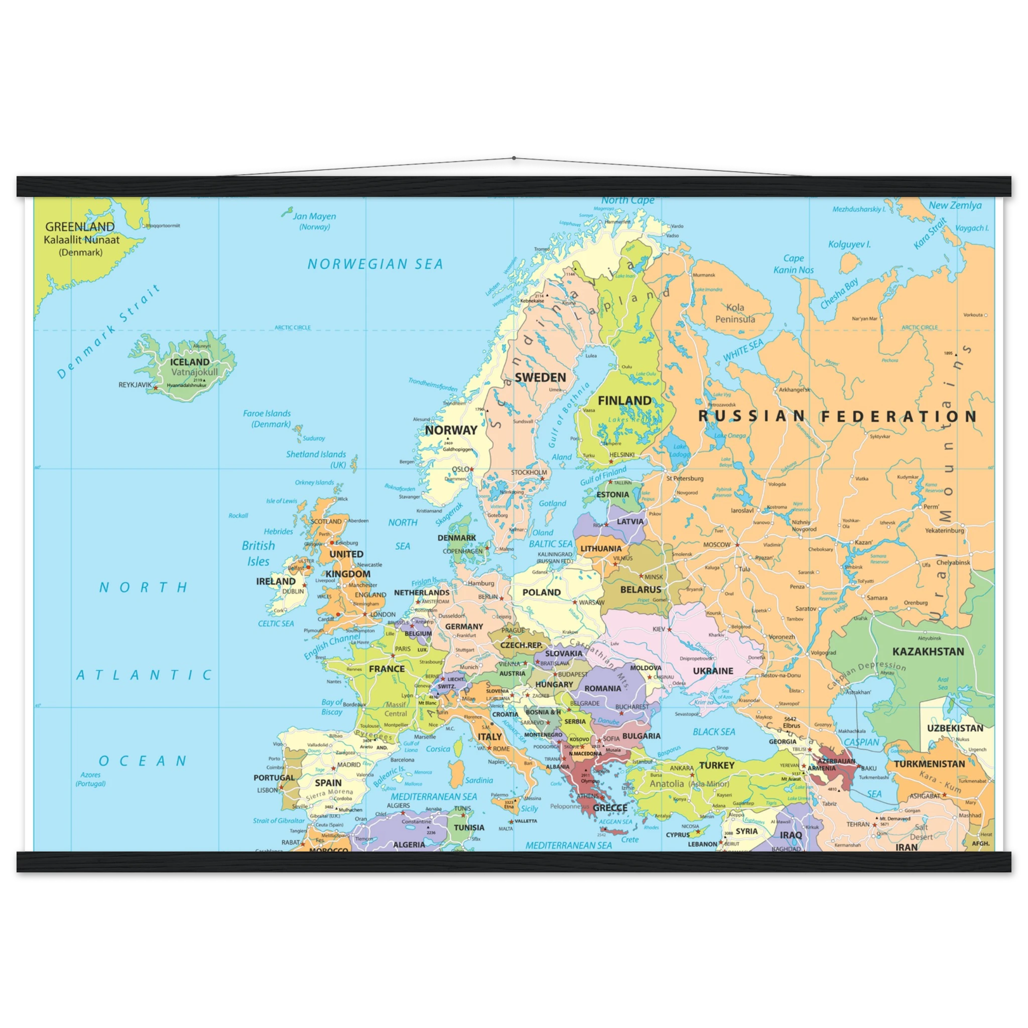 Political map of Europe showing countries, capitals, borders, and major cities. Political map of Europe showing countries, capitals, borders, and major cities.