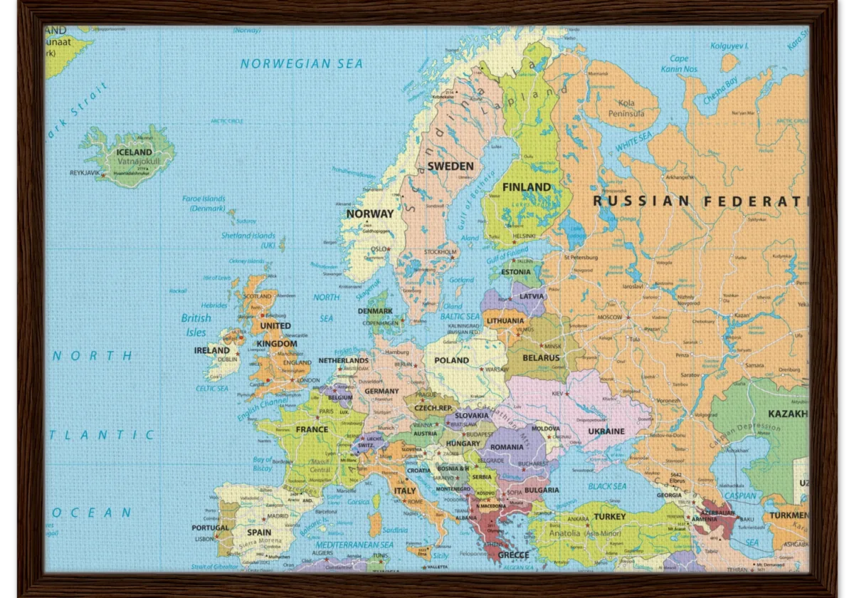 Political map of Europe showing countries, capitals, borders, and major cities. Political map of Europe showing countries, capitals, borders, and major cities.
