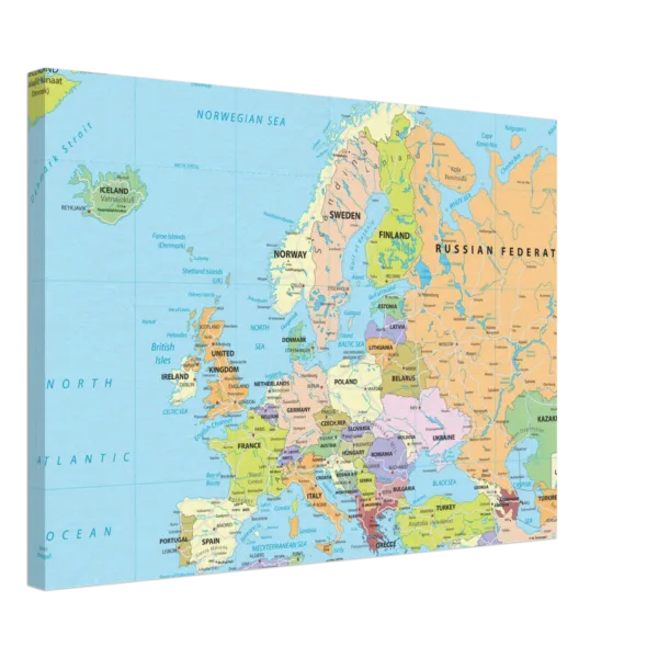 Political map of Europe showing countries, capitals, borders, and major cities.
