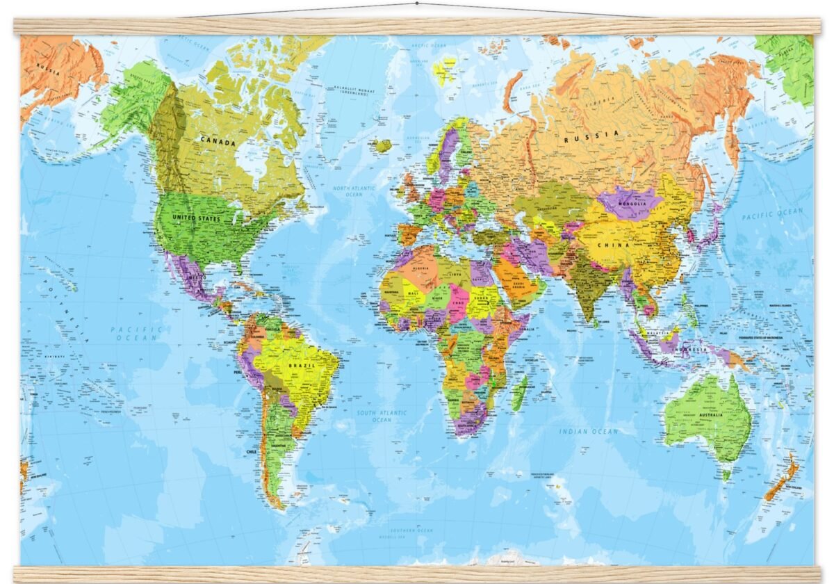 Very Detailed World Political & Physical Map – Premium Wall Map Very Detailed World Political & Physical Map – Premium Wall Map