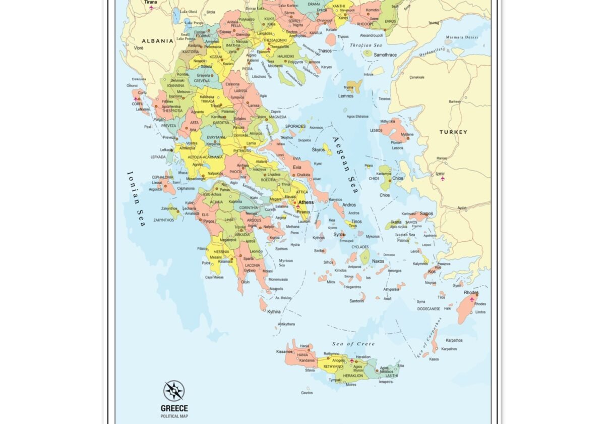 Political Map of Greece with Prefectures & Capitals - Fine Art Framed Poster Political Map of Greece with Prefectures & Capitals - Fine Art Framed Poster
