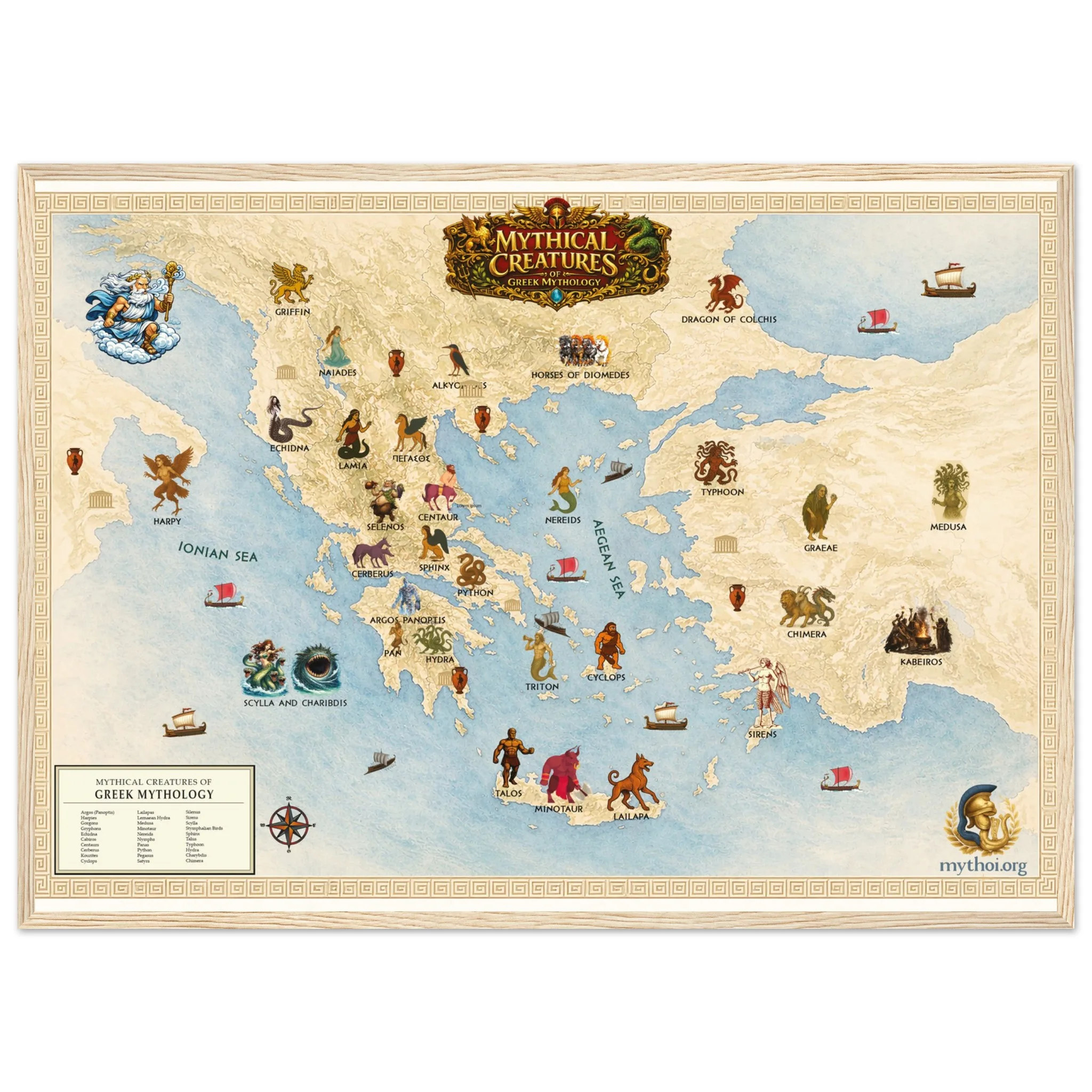 Mythical Creatures of Ancient Greece Map – Illustrated Greek Mythology