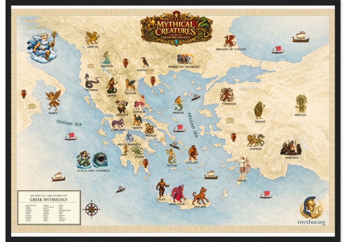 Mythical Creatures of Ancient Greece Map – Illustrated Greek Mythology