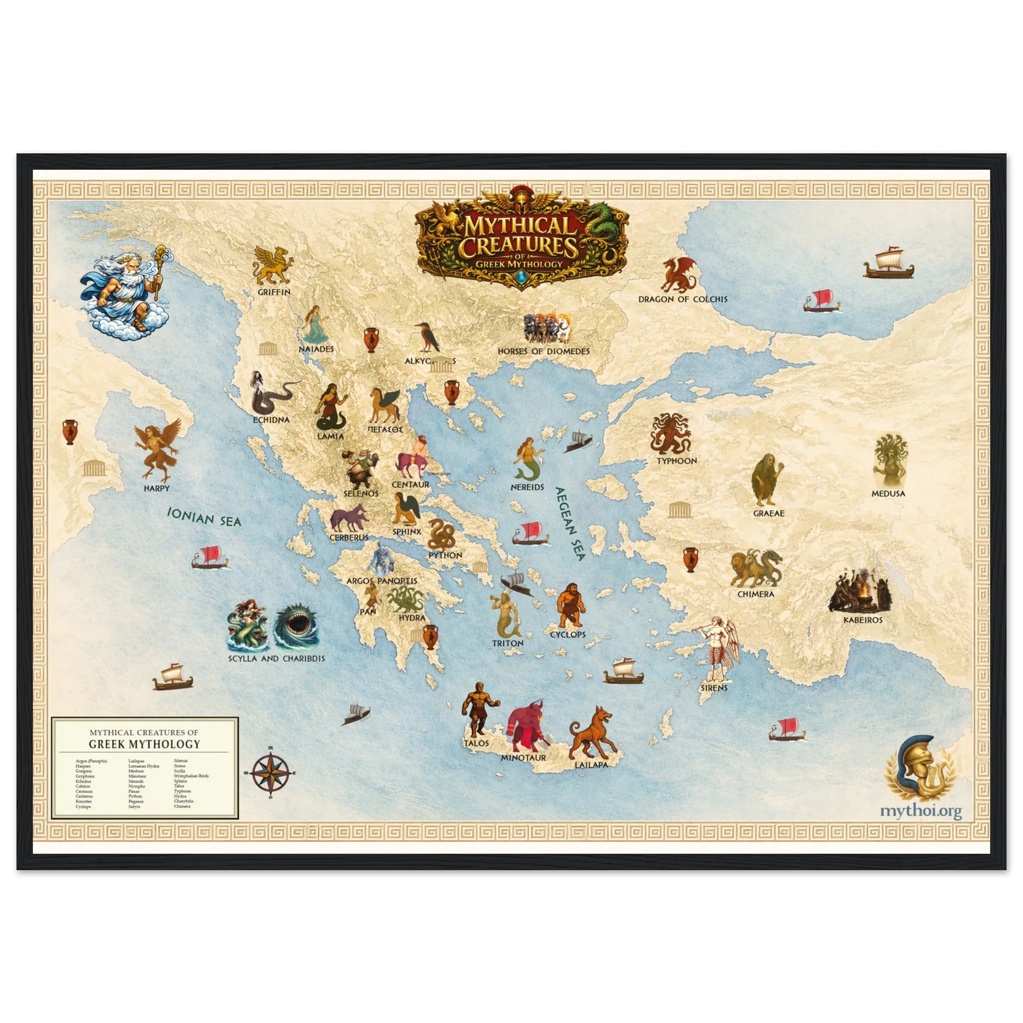Mythical Creatures of Ancient Greece Map – Illustrated Greek Mythology