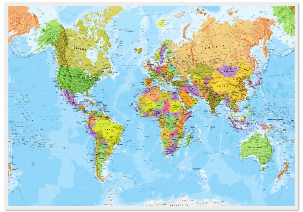 Very Detailed World Political & Physical Map – Premium Wall Map