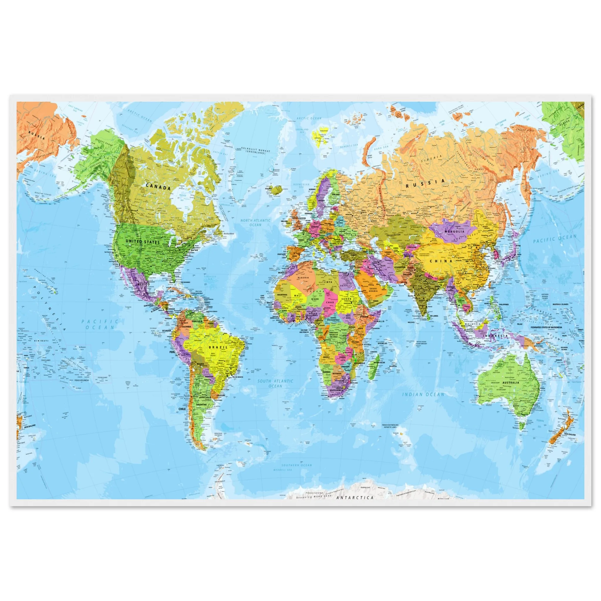 Very Detailed World Political & Physical Map – Premium Wall Map