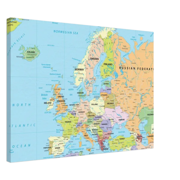 Political map of Europe showing countries, capitals, borders, and major cities.