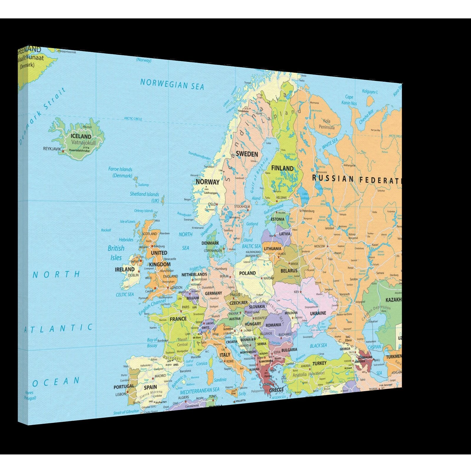 Political map of Europe showing countries, capitals, borders, and major cities. Political map of Europe showing countries, capitals, borders, and major cities.