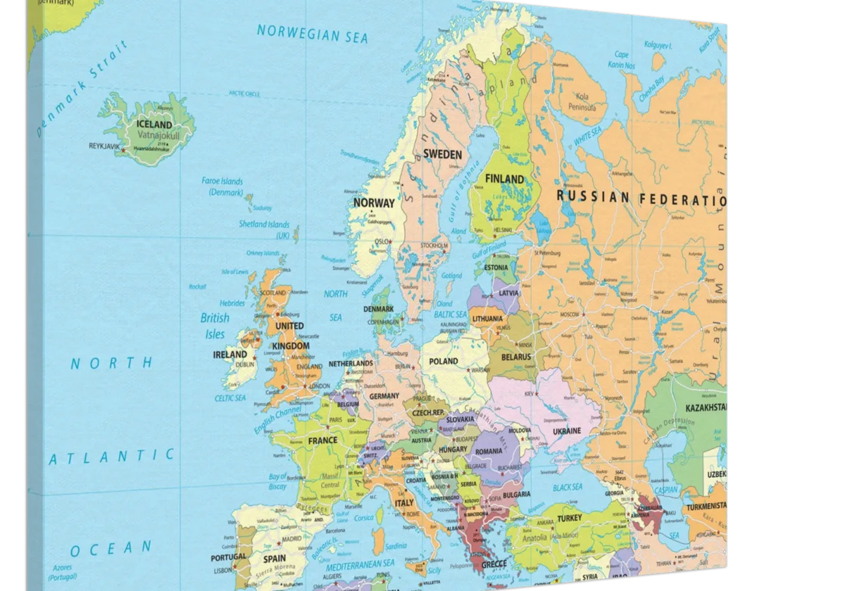 Political map of Europe showing countries, capitals, borders, and major cities. Political map of Europe showing countries, capitals, borders, and major cities.