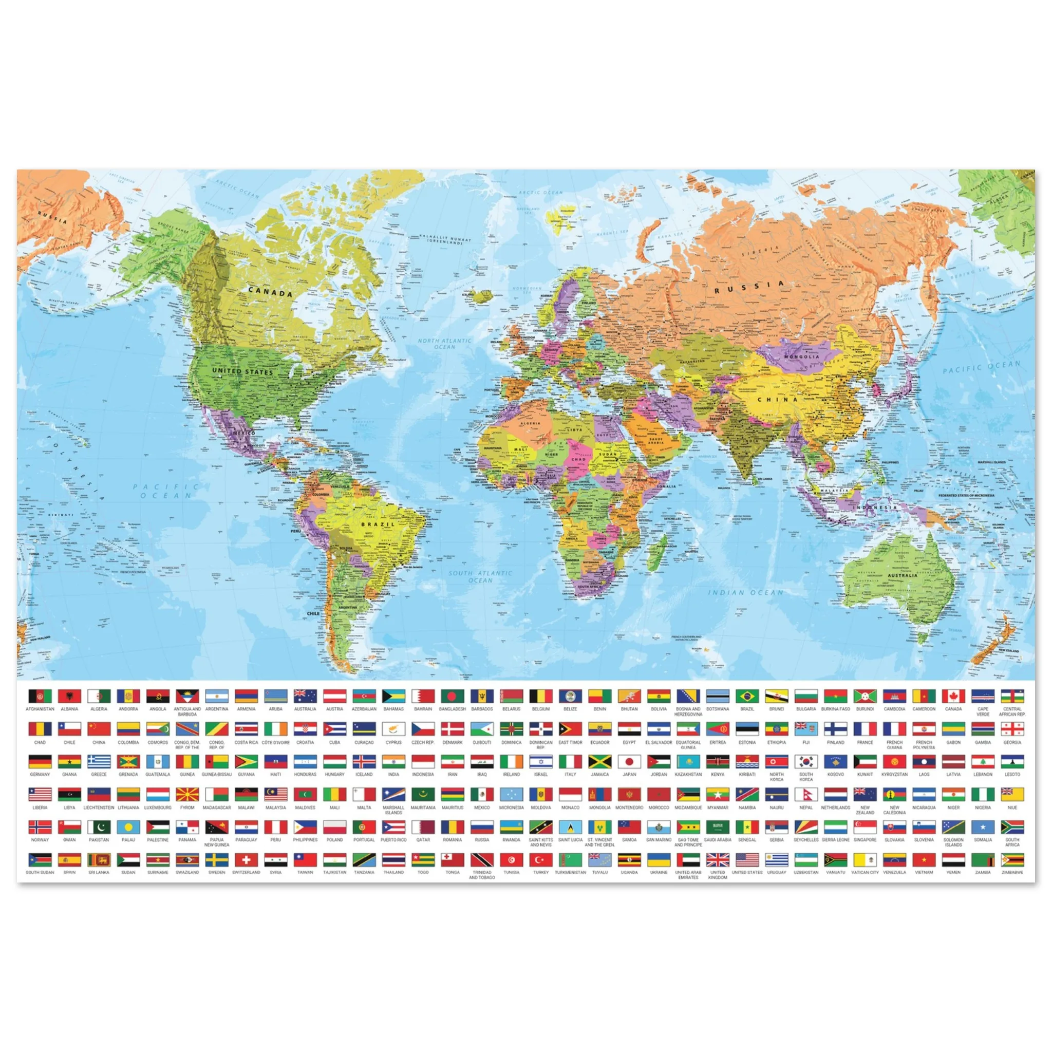 Very Detailed World Political & Physical Map – Premium Wall Map