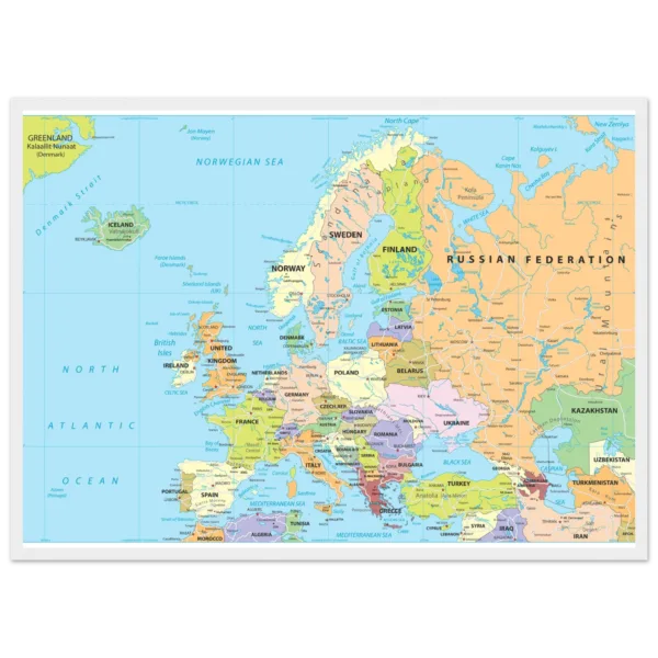 Political map of Europe showing countries, capitals, borders, and major cities.