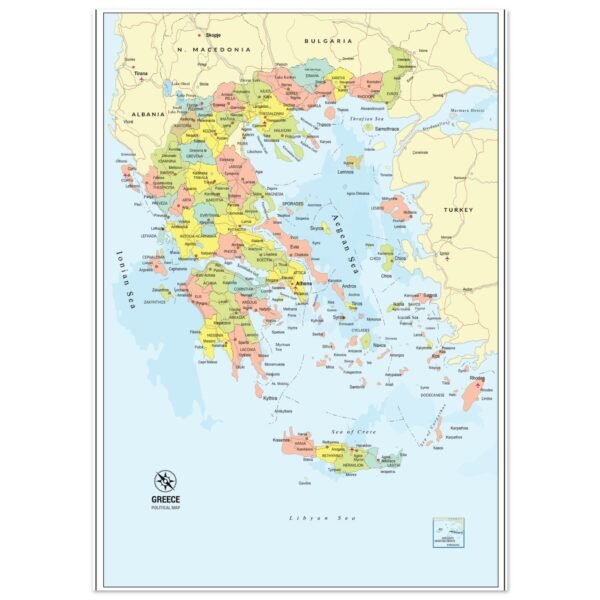 Political Map of Greece with Prefectures & Capitals - Foam Portrait