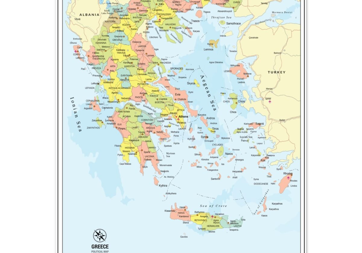 Political Map of Greece with Prefectures & Capitals - Foam Portrait Political Map of Greece with Prefectures & Capitals - Foam Portrait