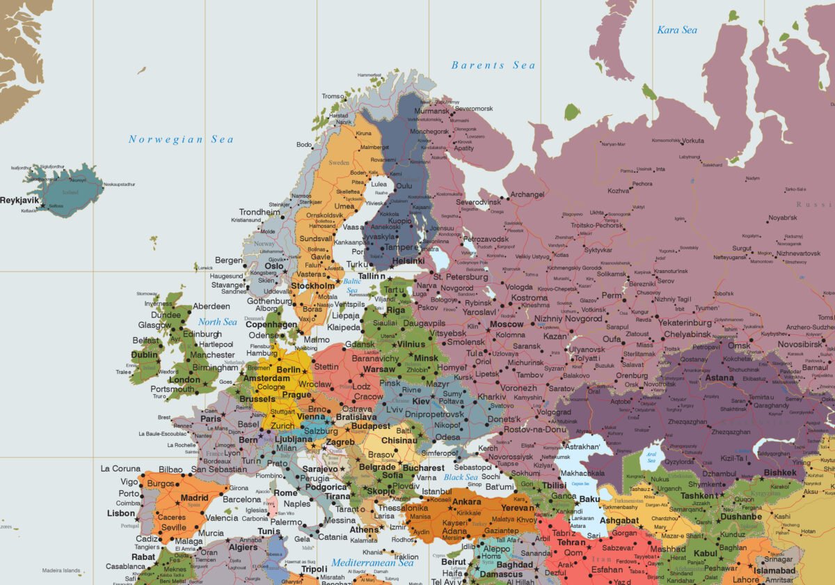 Highly Detailed Eurasia Map – Political Wall Map with Countries & Capitals Highly Detailed Eurasia Map – Political Wall Map with Countries & Capitals