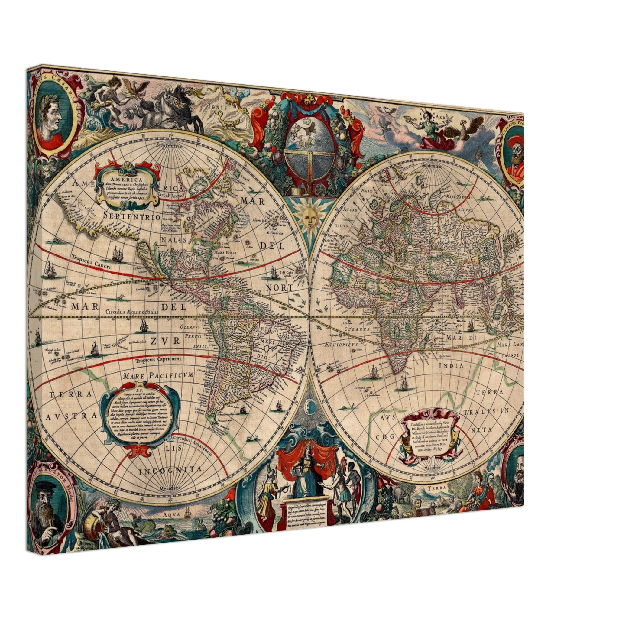 Hendrik Hondius World Map 1630 | Antique Vintage Map Wall Art