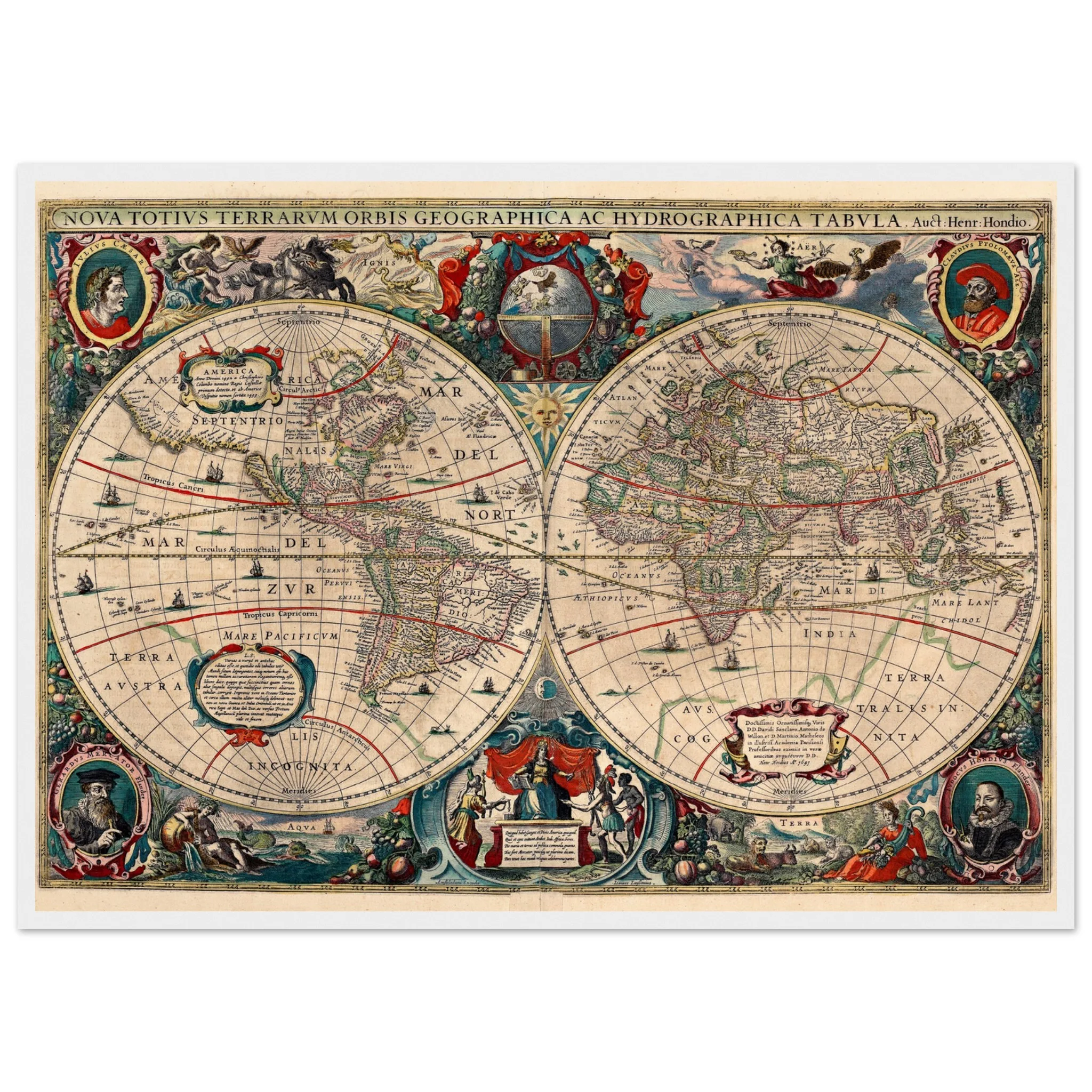 Hendrik Hondius World Map 1630 | Antique Vintage Map Wall Art