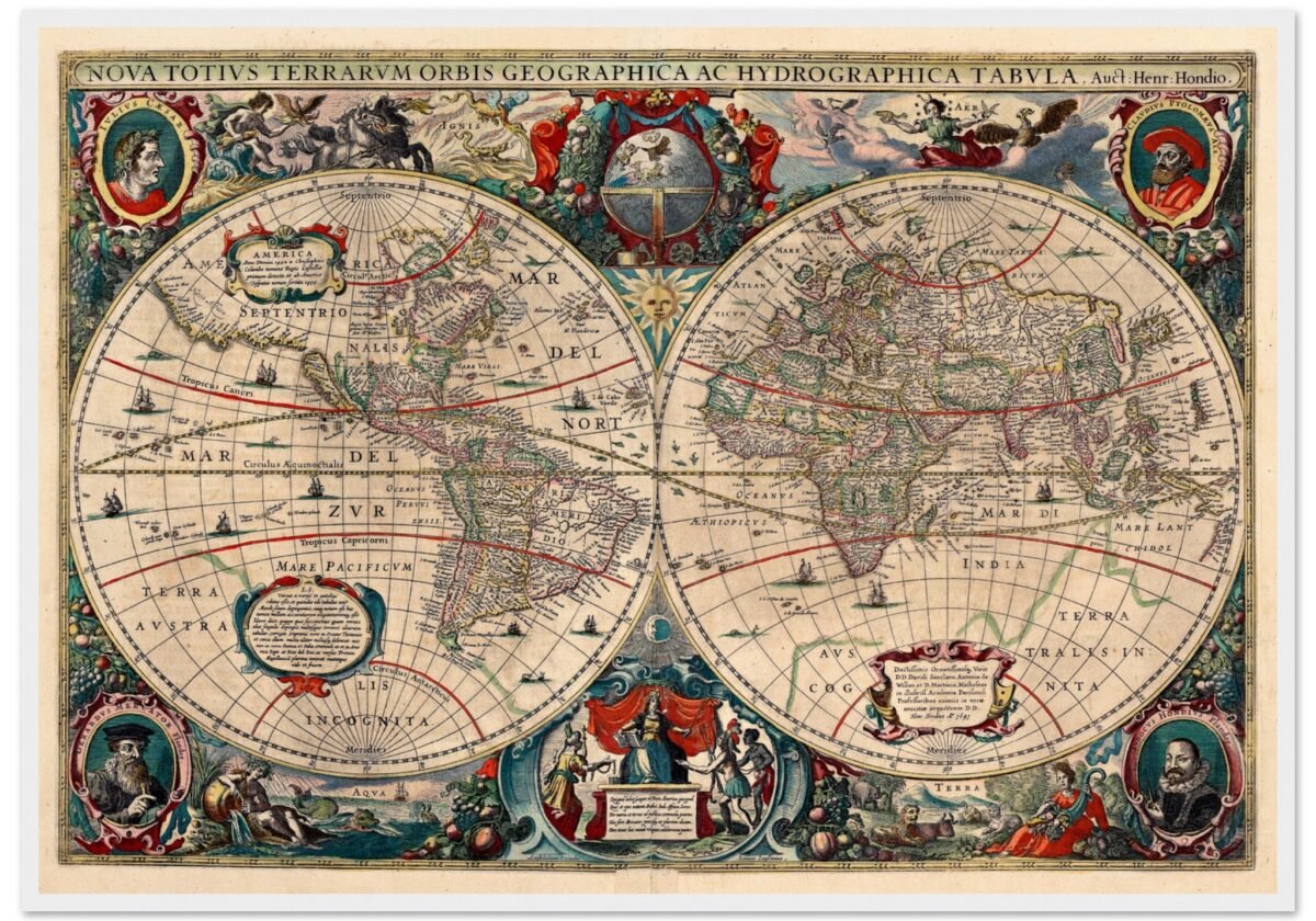 Hendrik Hondius World Map 1630 | Antique Vintage Map Wall Art Hendrik Hondius World Map 1630 | Antique Vintage Map Wall Art