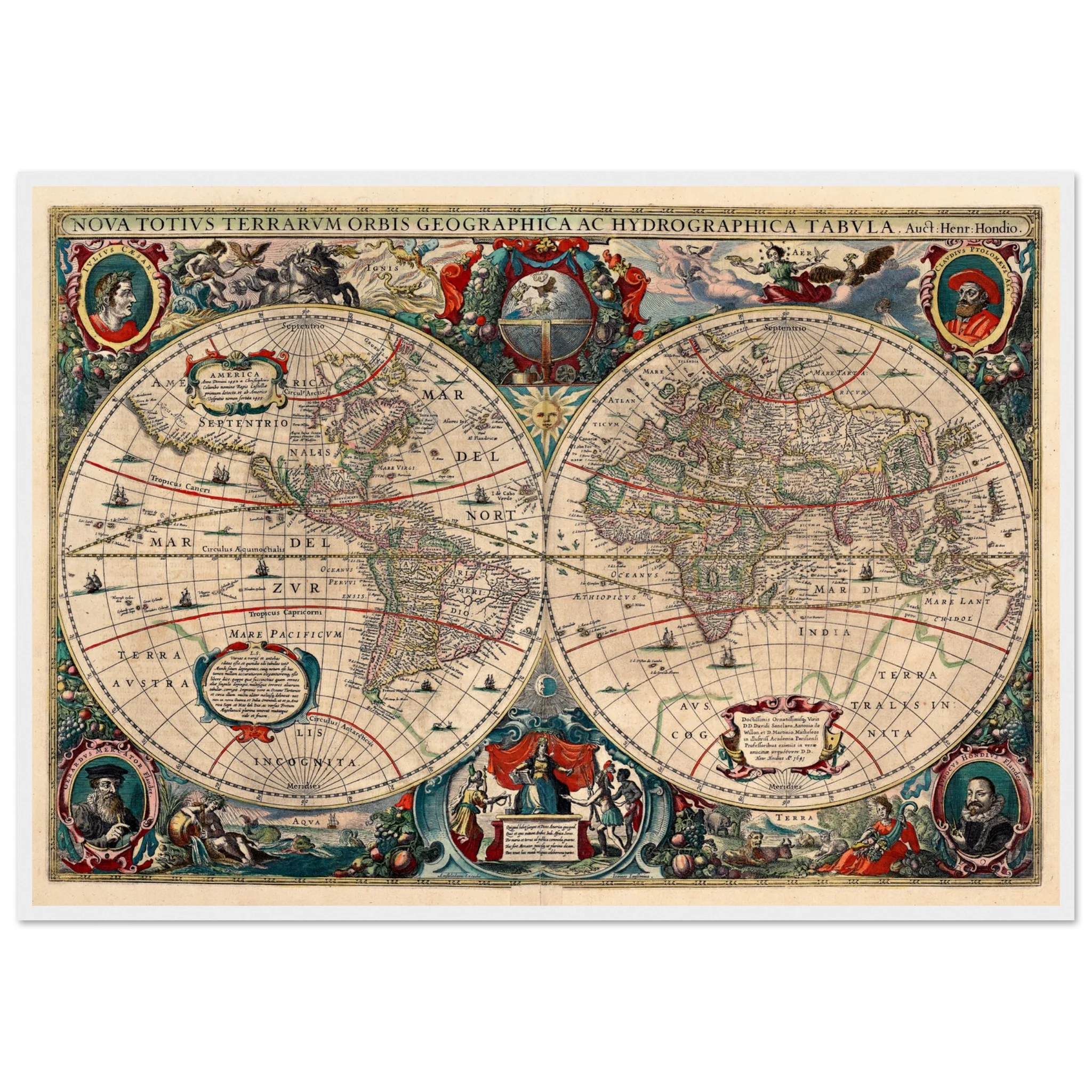 Hendrik Hondius World Map 1630 | Antique Vintage Map Wall Art