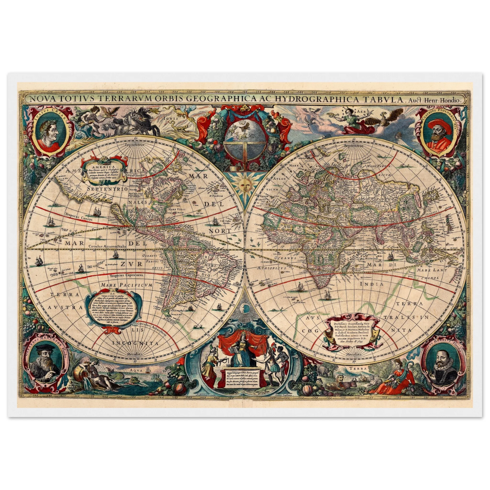 Hendrik Hondius World Map 1630 | Antique Vintage Map Wall Art Hendrik Hondius World Map 1630 | Antique Vintage Map Wall Art