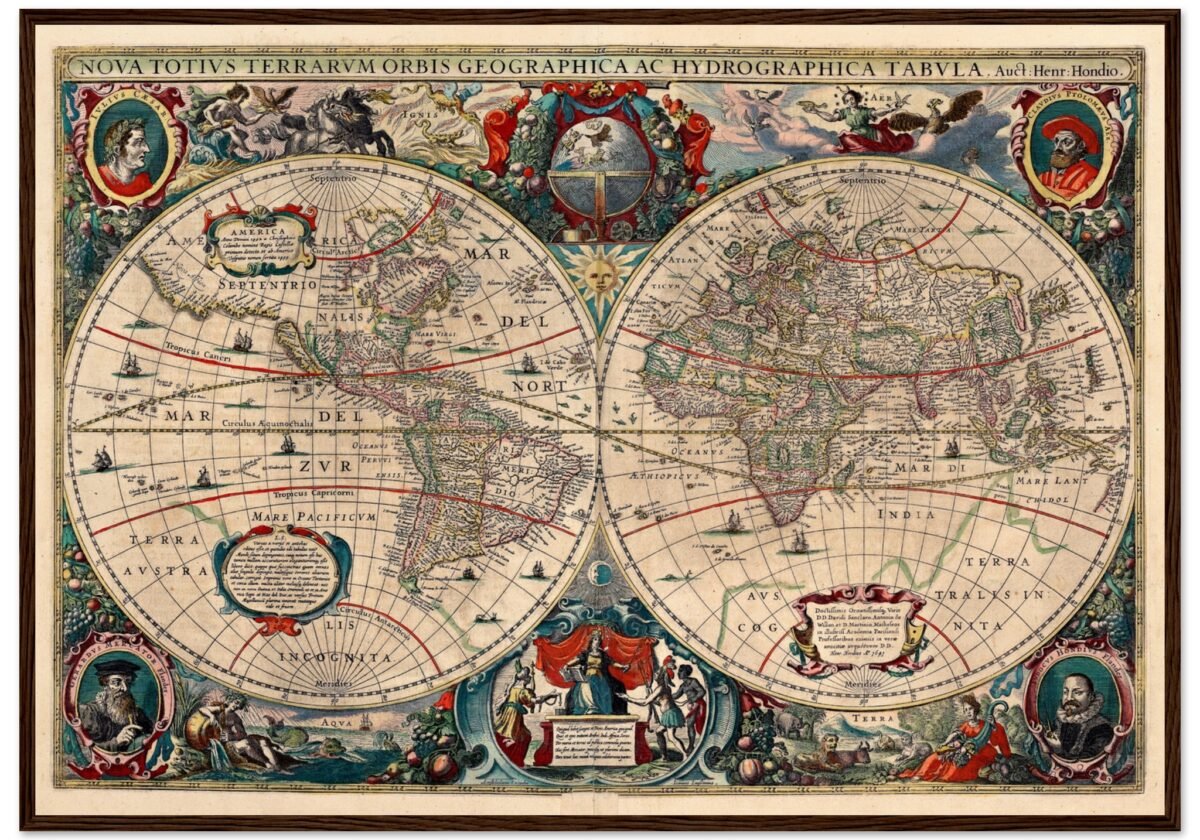 Hendrik Hondius World Map 1630 | Antique Vintage Map Wall Art Hendrik Hondius World Map 1630 | Antique Vintage Map Wall Art