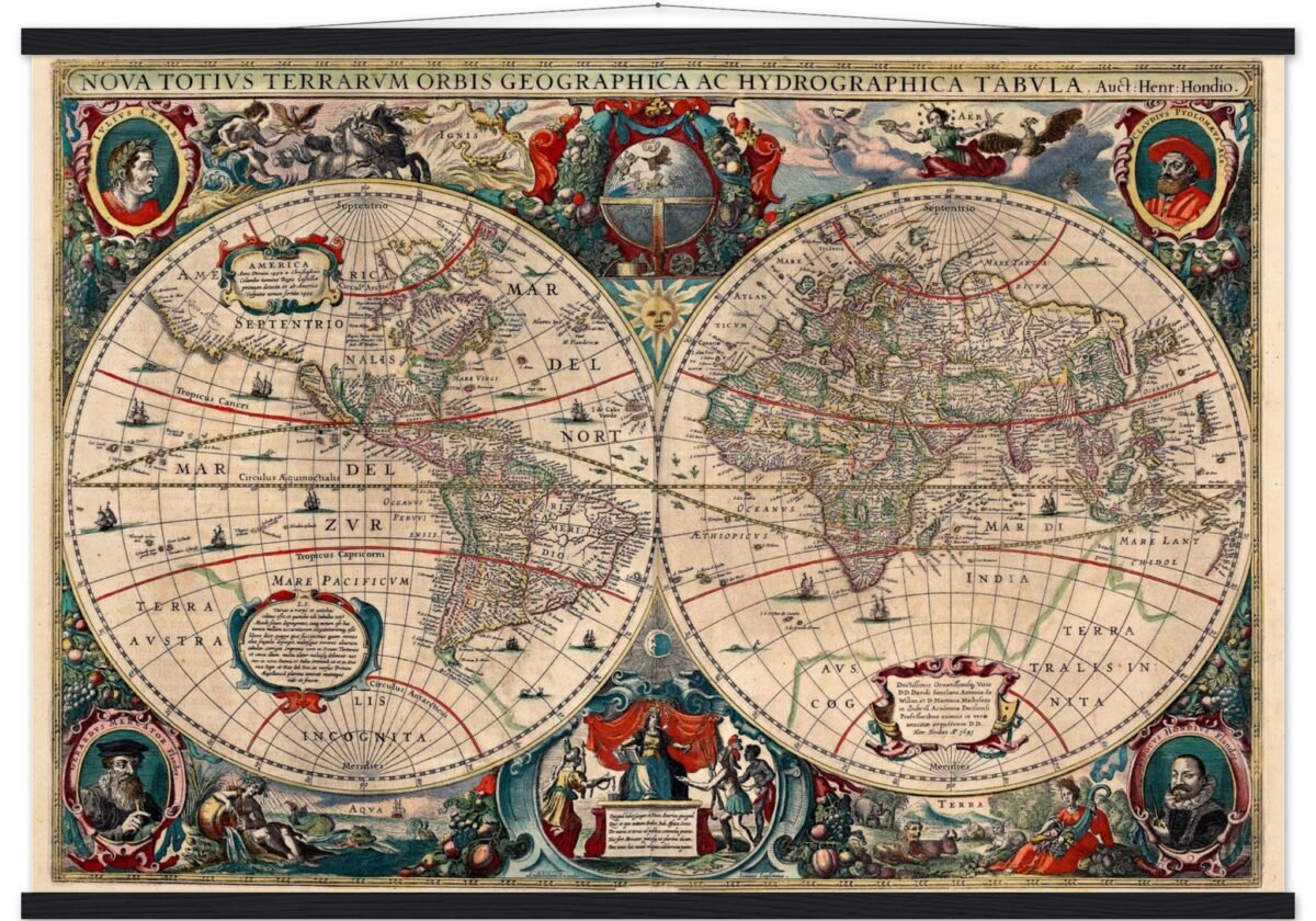 Hendrik Hondius World Map 1630 | Antique Vintage Map Wall Art Hendrik Hondius World Map 1630 | Antique Vintage Map Wall Art