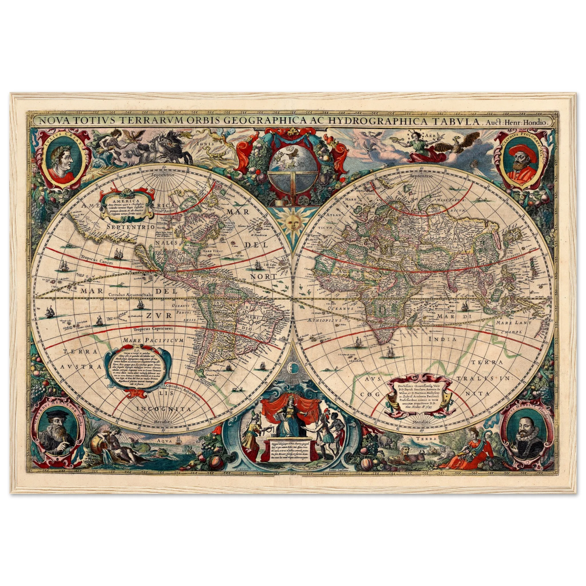 Hendrik Hondius World Map 1630 | Antique Vintage Map Wall Art
