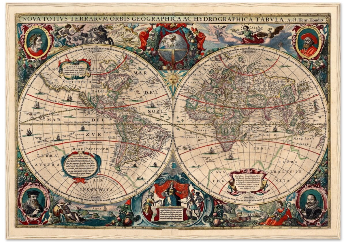 Hendrik Hondius World Map 1630 | Antique Vintage Map Wall Art