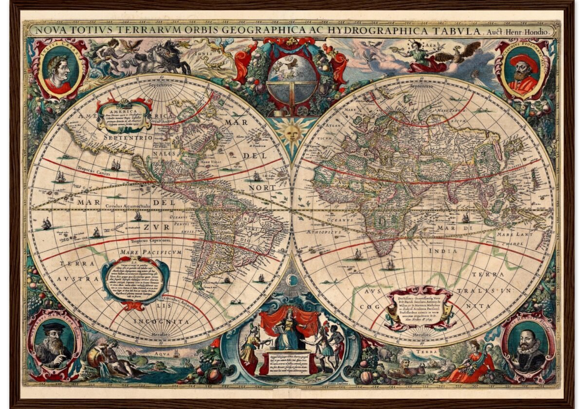 Hendrik Hondius World Map 1630 | Antique Vintage Map Wall Art Hendrik Hondius World Map 1630 | Antique Vintage Map Wall Art