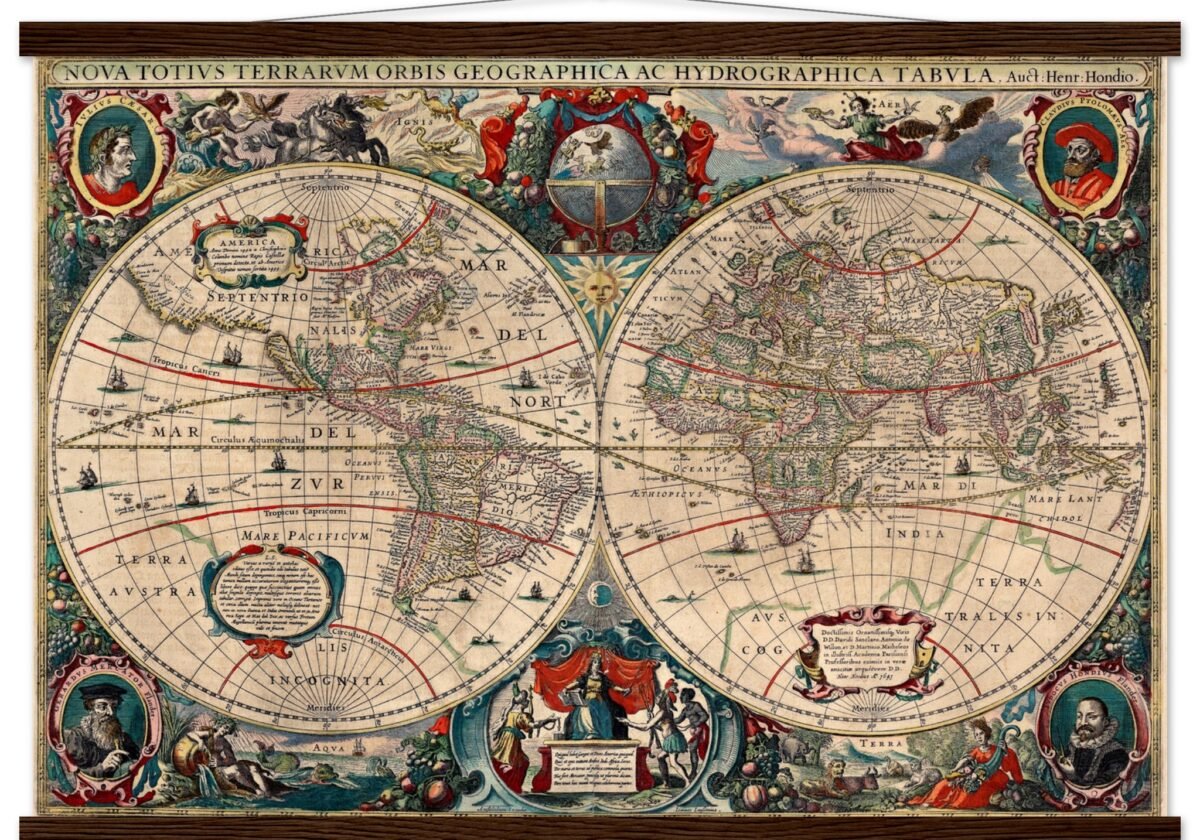 Hendrik Hondius World Map 1630 | Antique Vintage Map Wall Art Hendrik Hondius World Map 1630 | Antique Vintage Map Wall Art