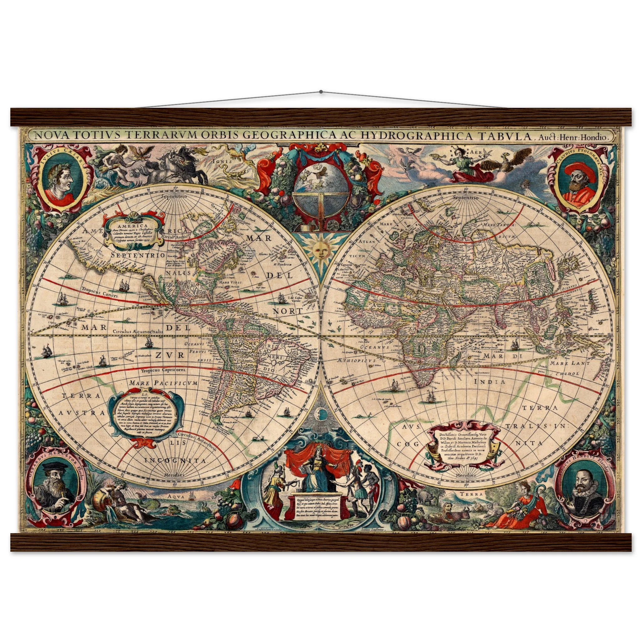 Hendrik Hondius World Map 1630 | Antique Vintage Map Wall Art