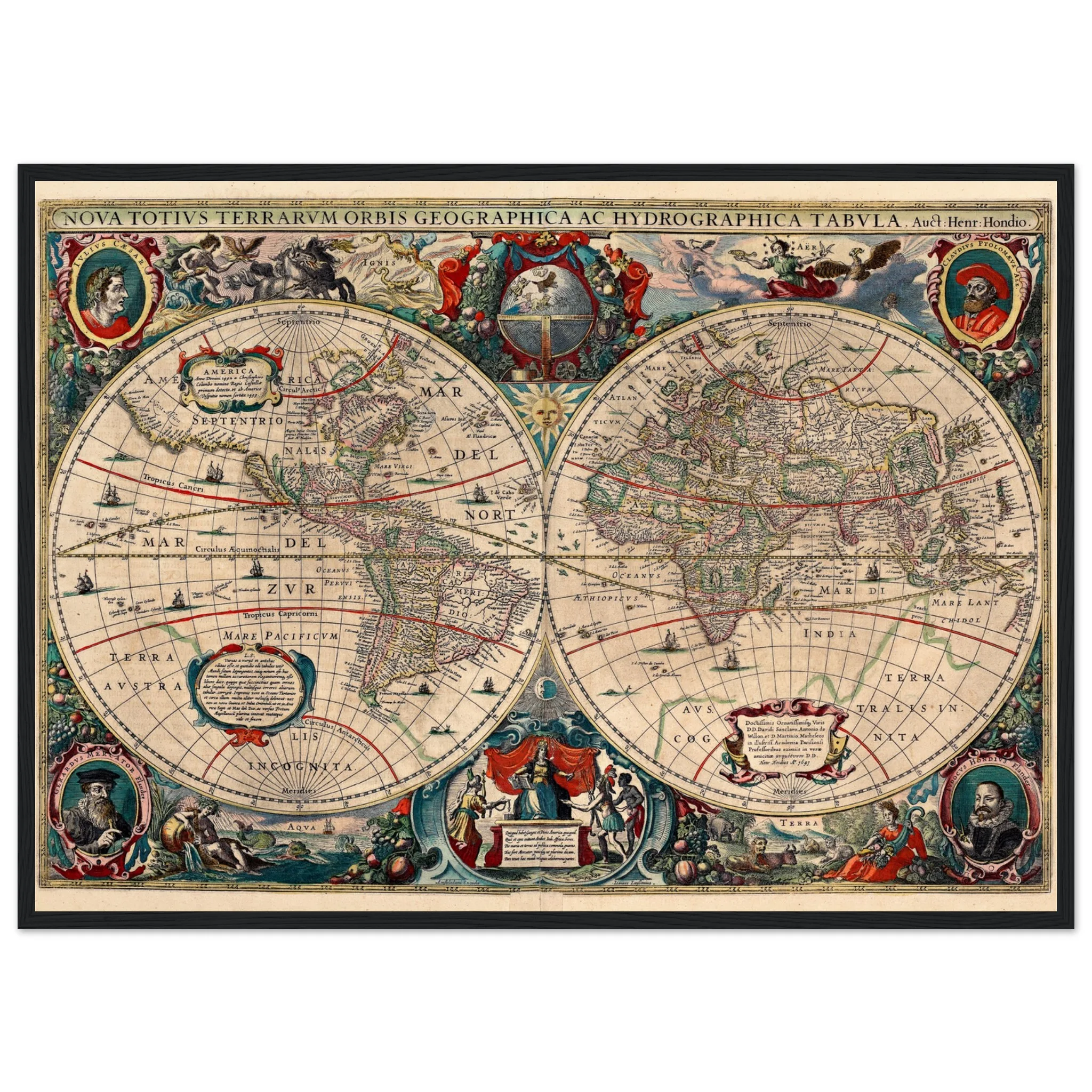 Hendrik Hondius World Map 1630 | Antique Vintage Map Wall Art