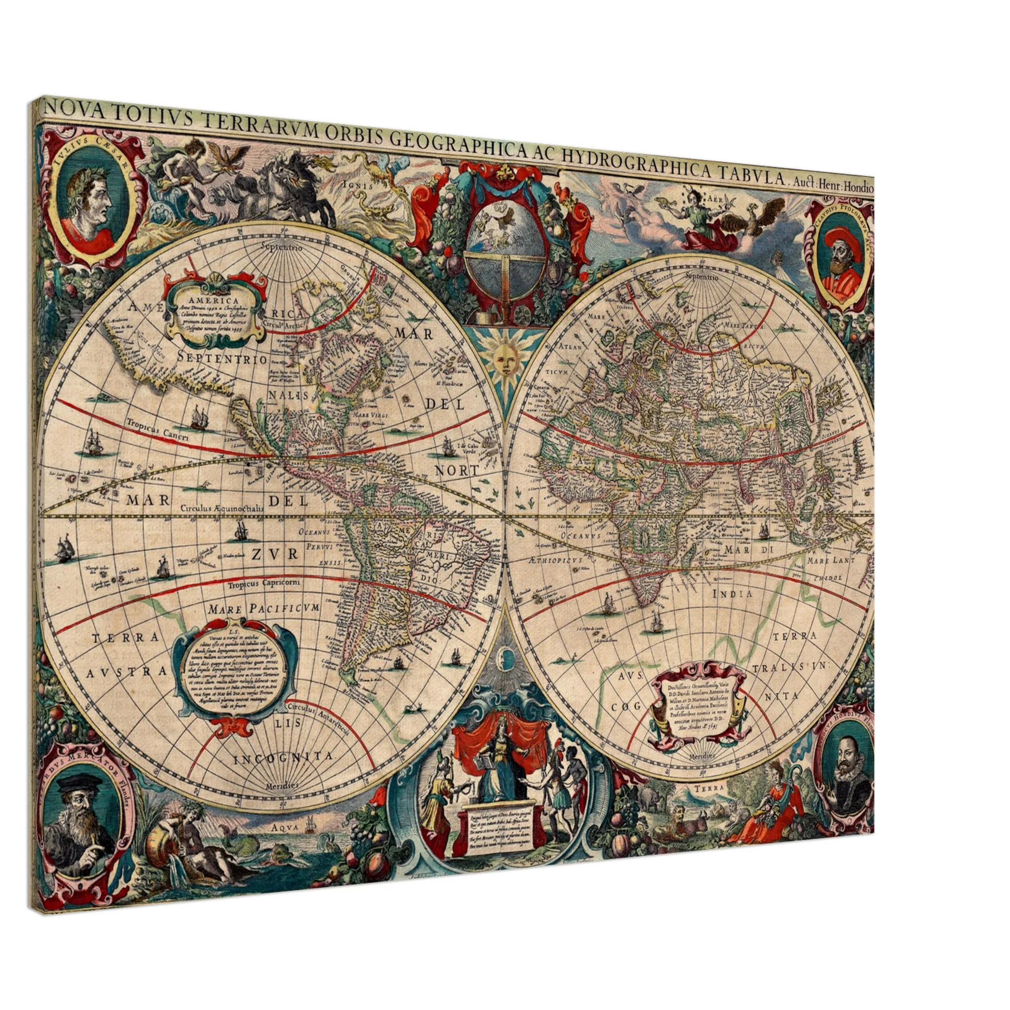 Hendrik Hondius World Map 1630 | Antique Vintage Map Wall Art