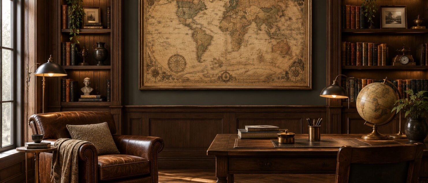 Library With a Vintage Map