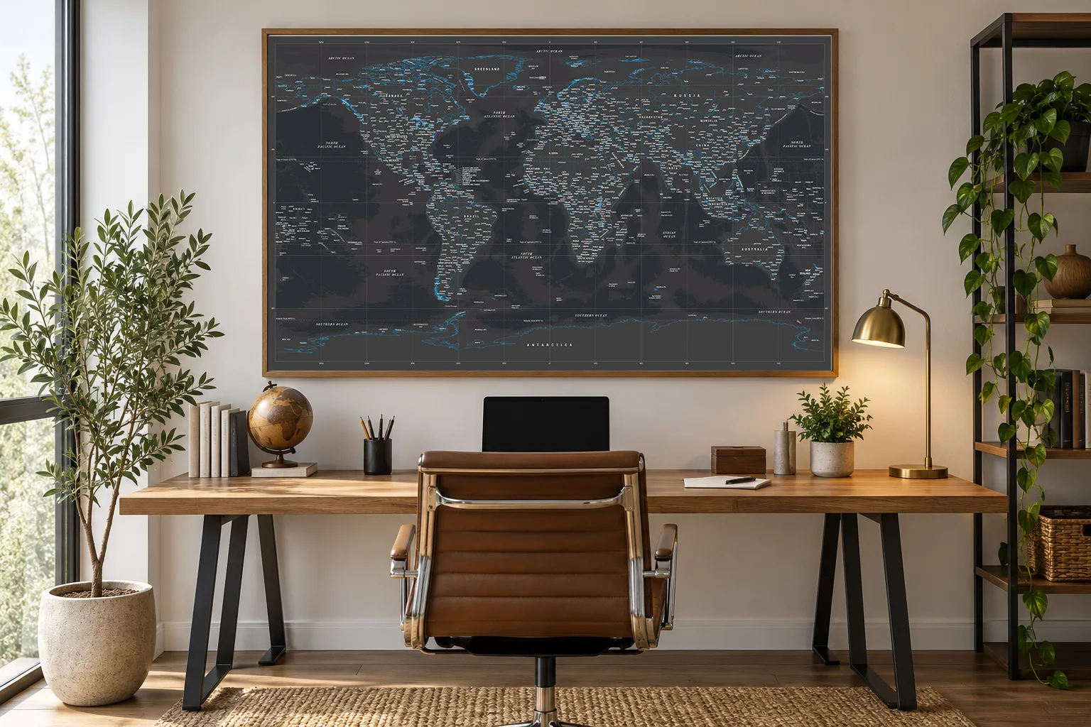 home office world map decoration